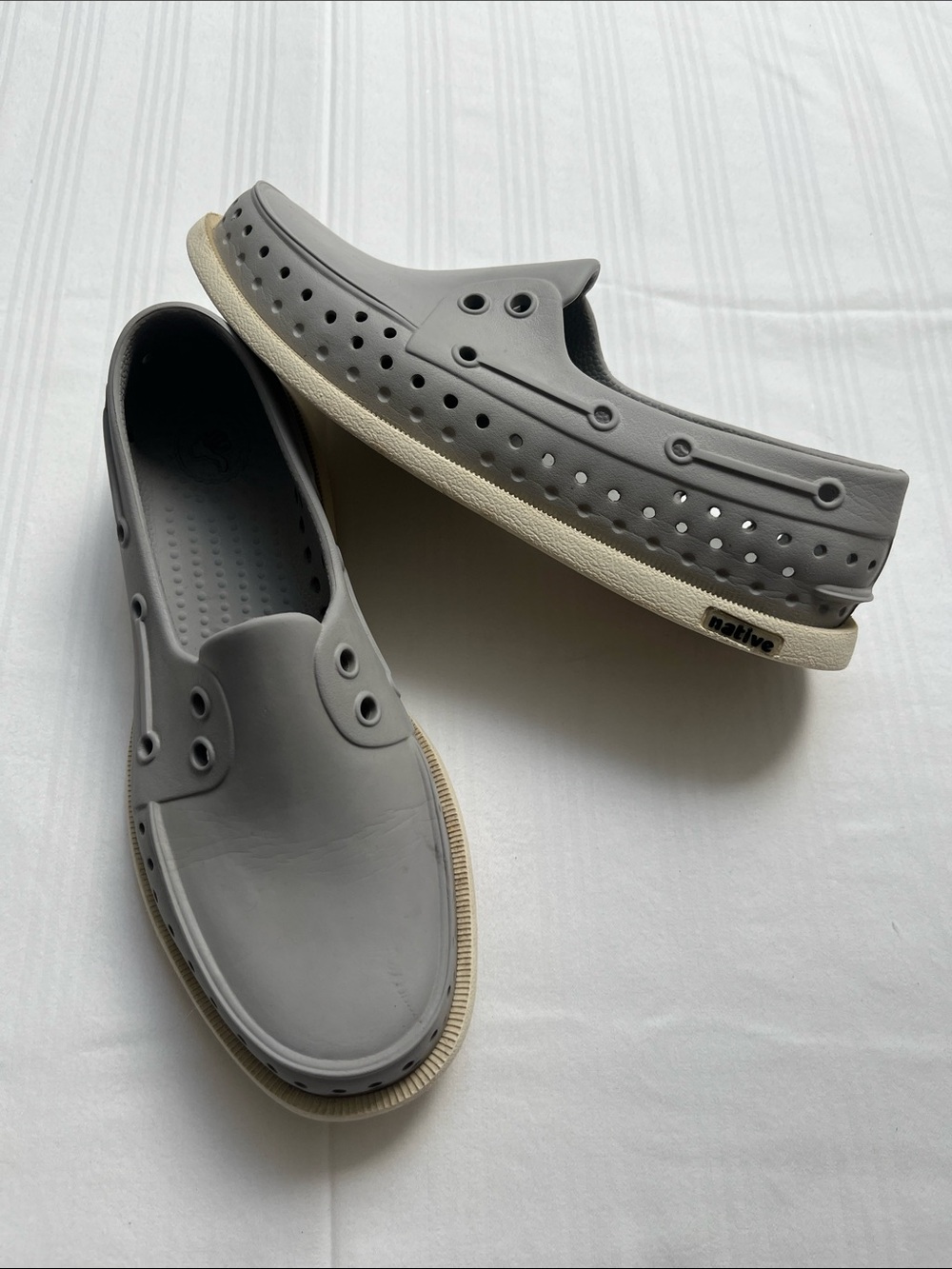 Native Gray Slip-On Loafers with Cream Outsole